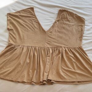 Velvet Tan V-Neck Peplum Top